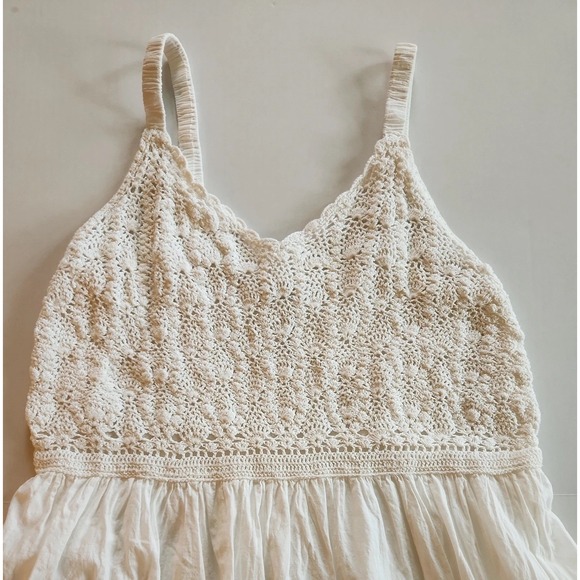 Ulla Popken Midi Sun Dress Sz 16/18 Crochet Smocking White Cotton Cottage Casual - Picture 4 of 10
